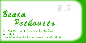 beata petkovits business card